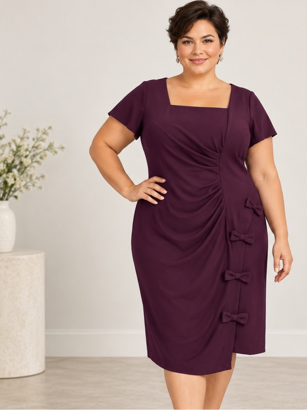 Shelby & Palmer Dress Size 20W Italian Plum Ruched Bow NWT